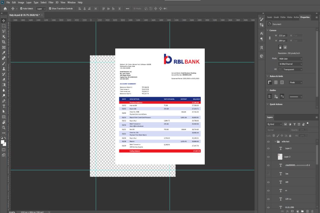 Modèle Word et PDF de relevé de compte d'entreprise RBL Bank template